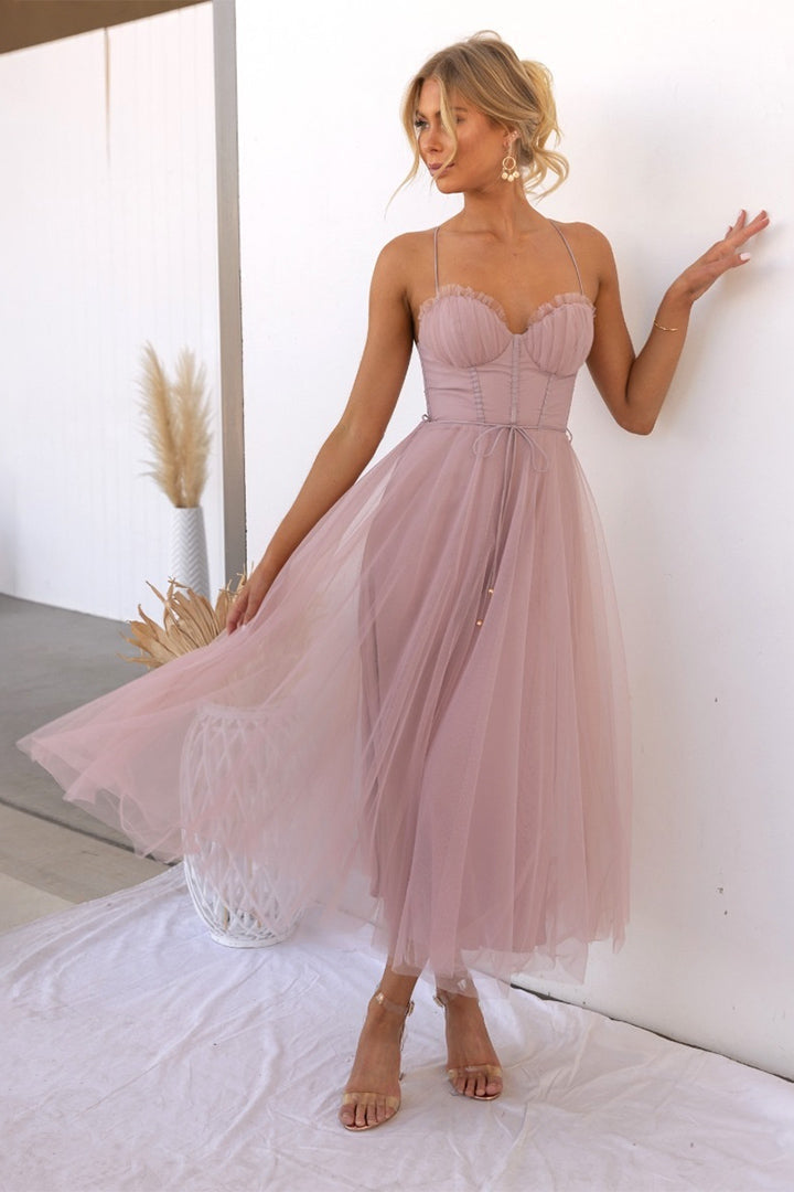 Dames Kerst Midi Jurk met Corset en Spaghettibandjes