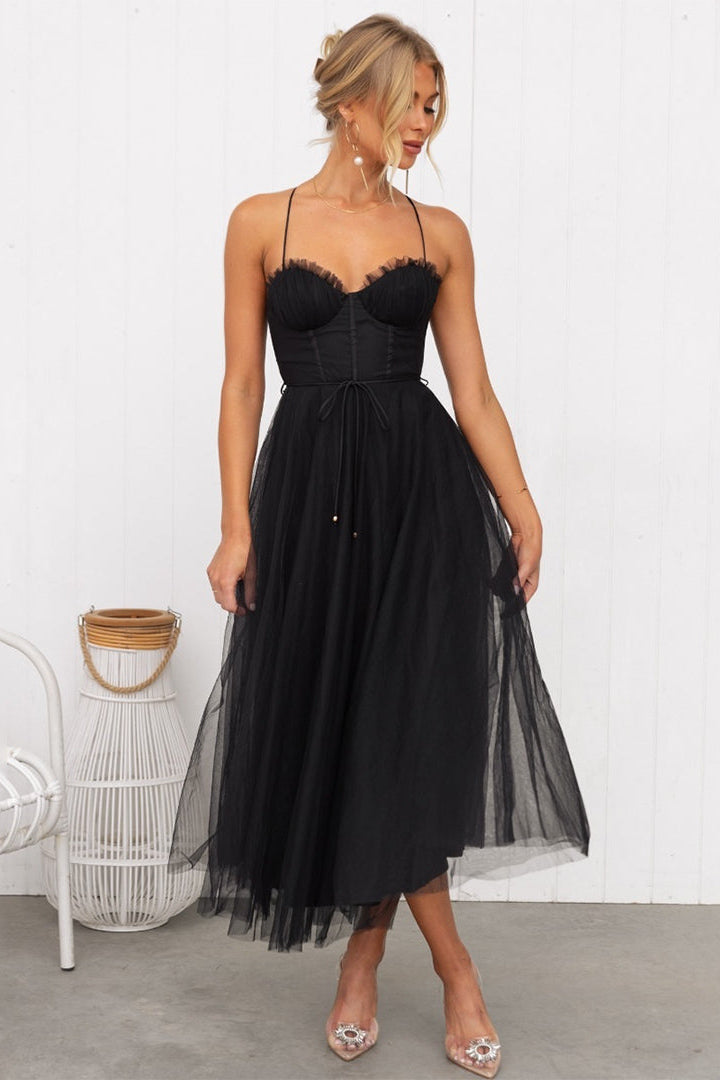 Dames Kerst Midi Jurk met Corset en Spaghettibandjes