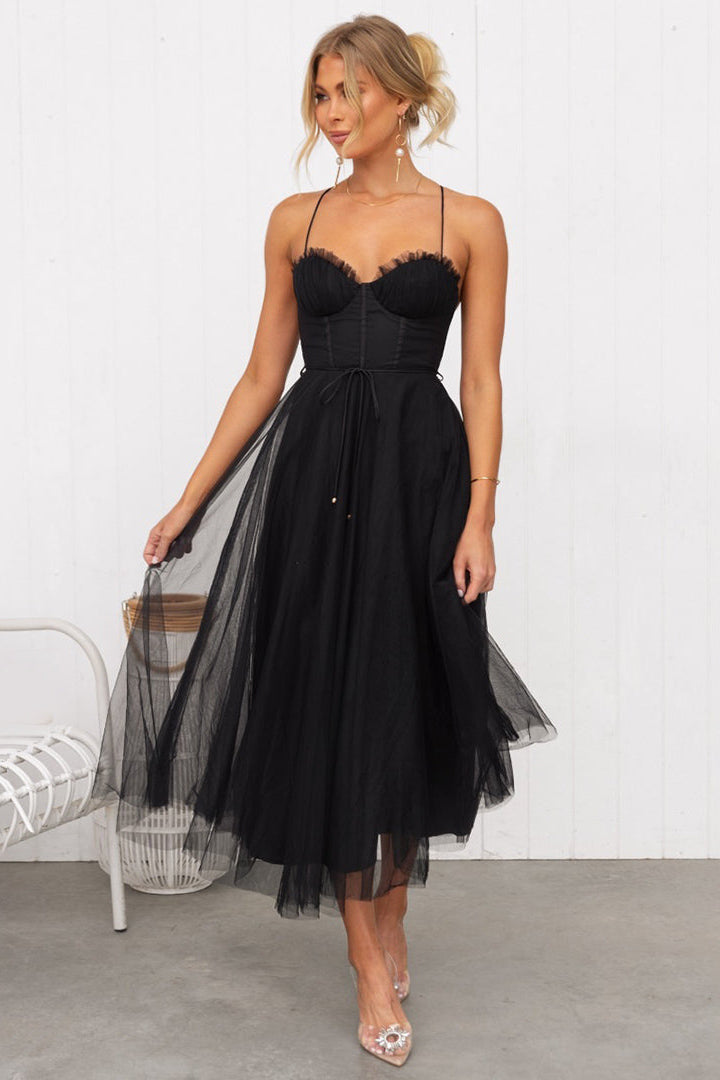 Dames Kerst Midi Jurk met Corset en Spaghettibandjes