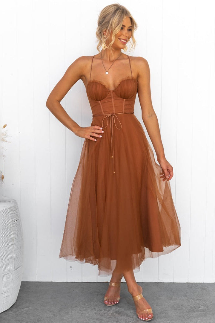 Dames Kerst Midi Jurk met Corset en Spaghettibandjes