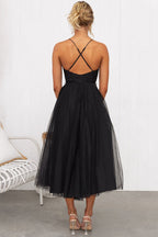 Dames Kerst Midi Jurk met Corset en Spaghettibandjes