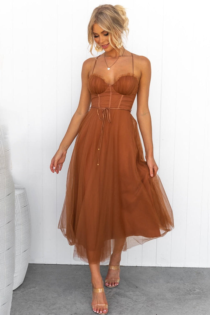 Dames Kerst Midi Jurk met Corset en Spaghettibandjes