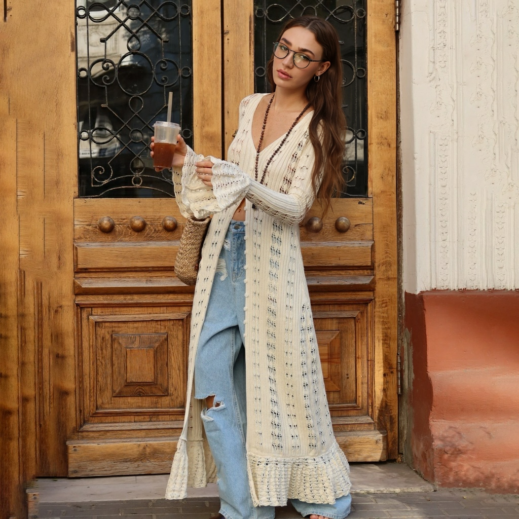 Eleni Vest | Dames Herfst Lange Open Gebreide Vest