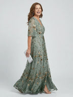 Dames Geborduurde Bloemenprint Maxi Jurk