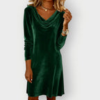 Dames Fluwelen Mini Jurk met Gedrapeerde Hals