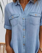 Dames Lichte Denim Look Midi Jurk