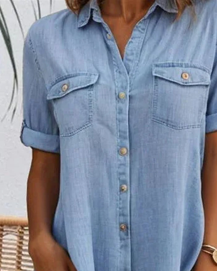 Dames Lichte Denim Look Midi Jurk