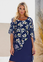 Dames Bruiloftsgast Midi Jurk met Chiffon Cape