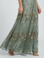 Dames Geborduurde Bloemenprint Maxi Jurk