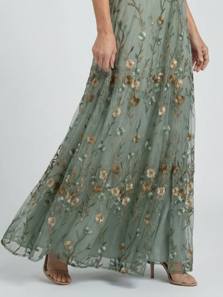 Dames Geborduurde Bloemenprint Maxi Jurk