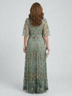 Dames Geborduurde Bloemenprint Maxi Jurk