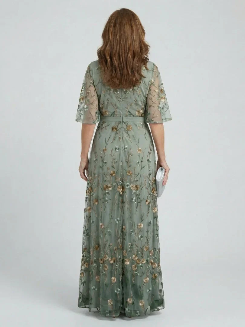 Dames Geborduurde Bloemenprint Maxi Jurk
