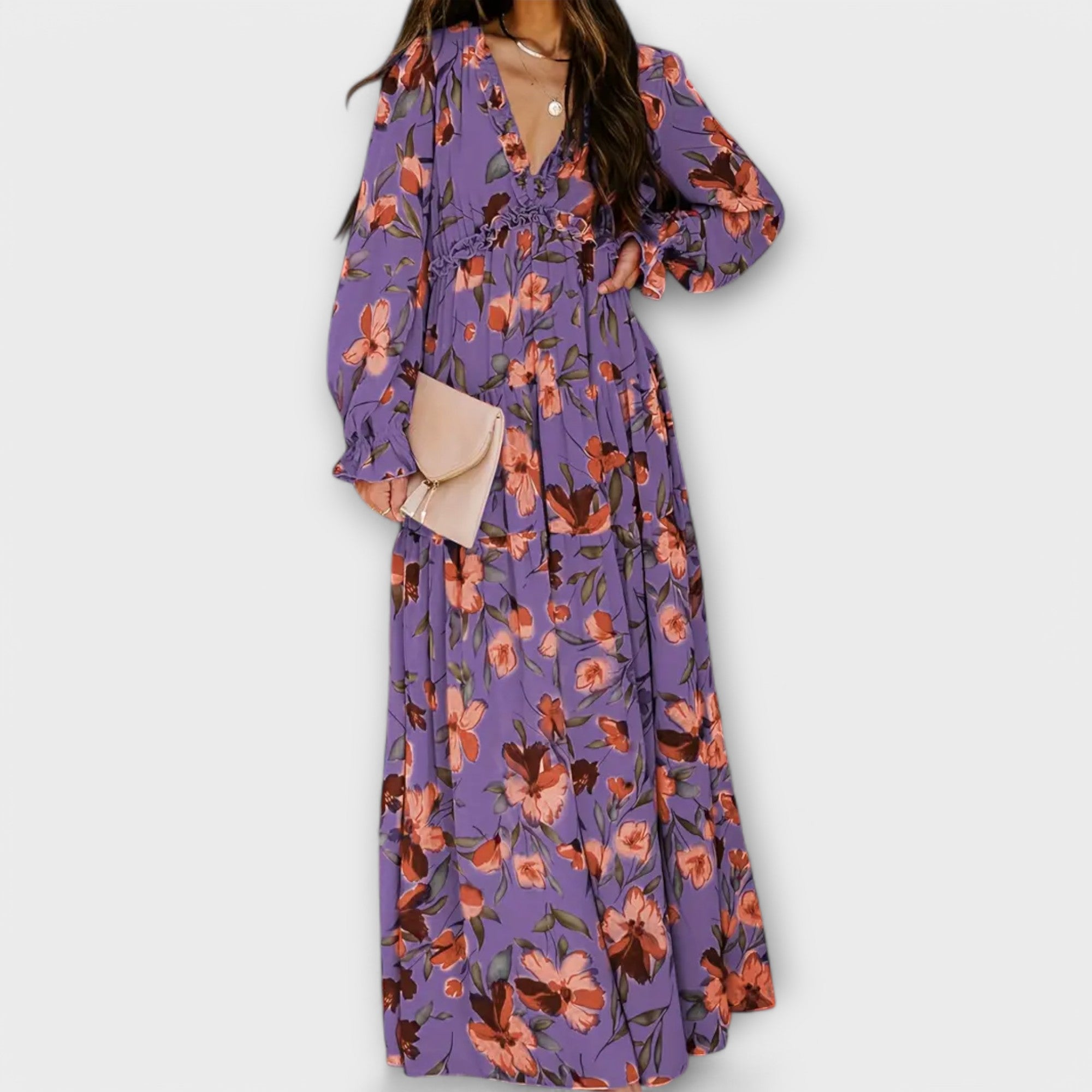 Dames Maxi Jurk V Hals Bloemenprint
