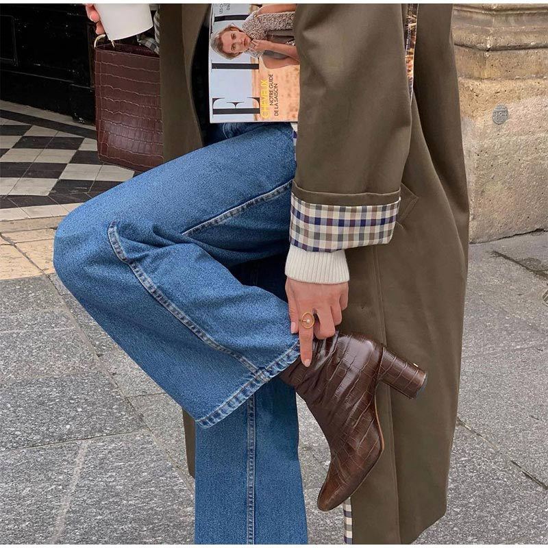 Wareesha Jas | Dames Herfst Elegante Lange Trenchcoat met Ruitvoering