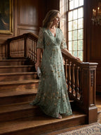 Dames Geborduurde Bloemenprint Maxi Jurk