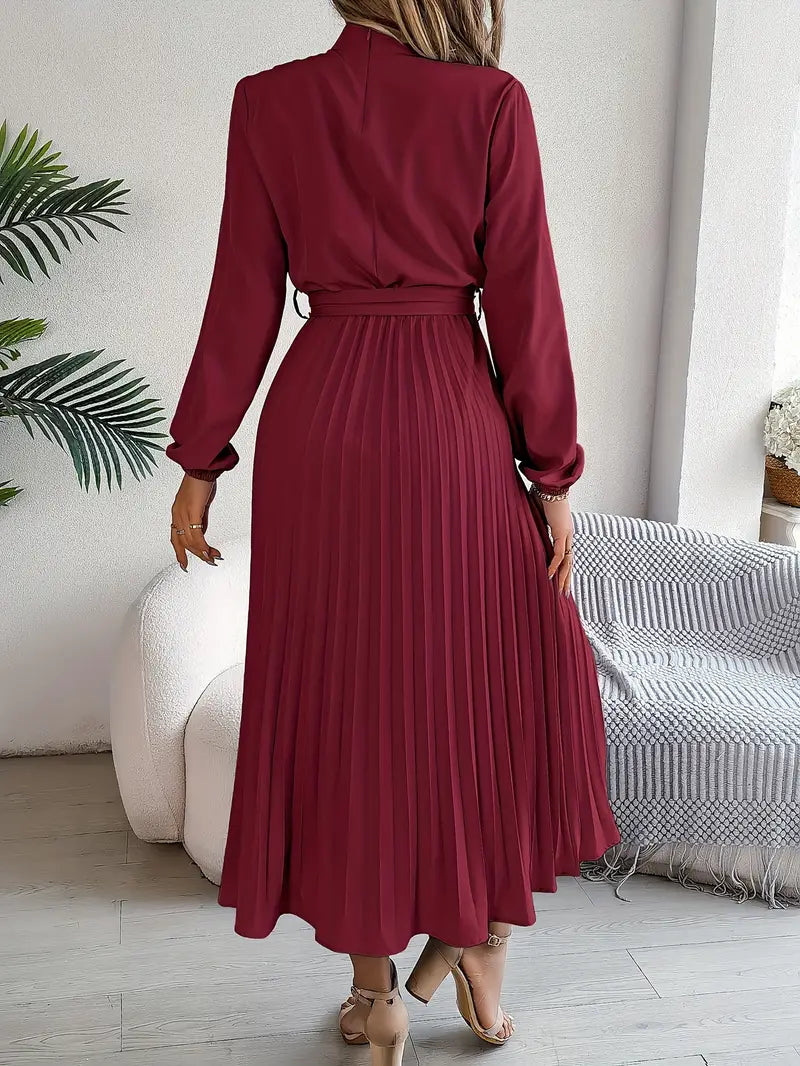 Veronica Jurk | Dames Herfst Midi Jurk met Plissé en Ceintuur