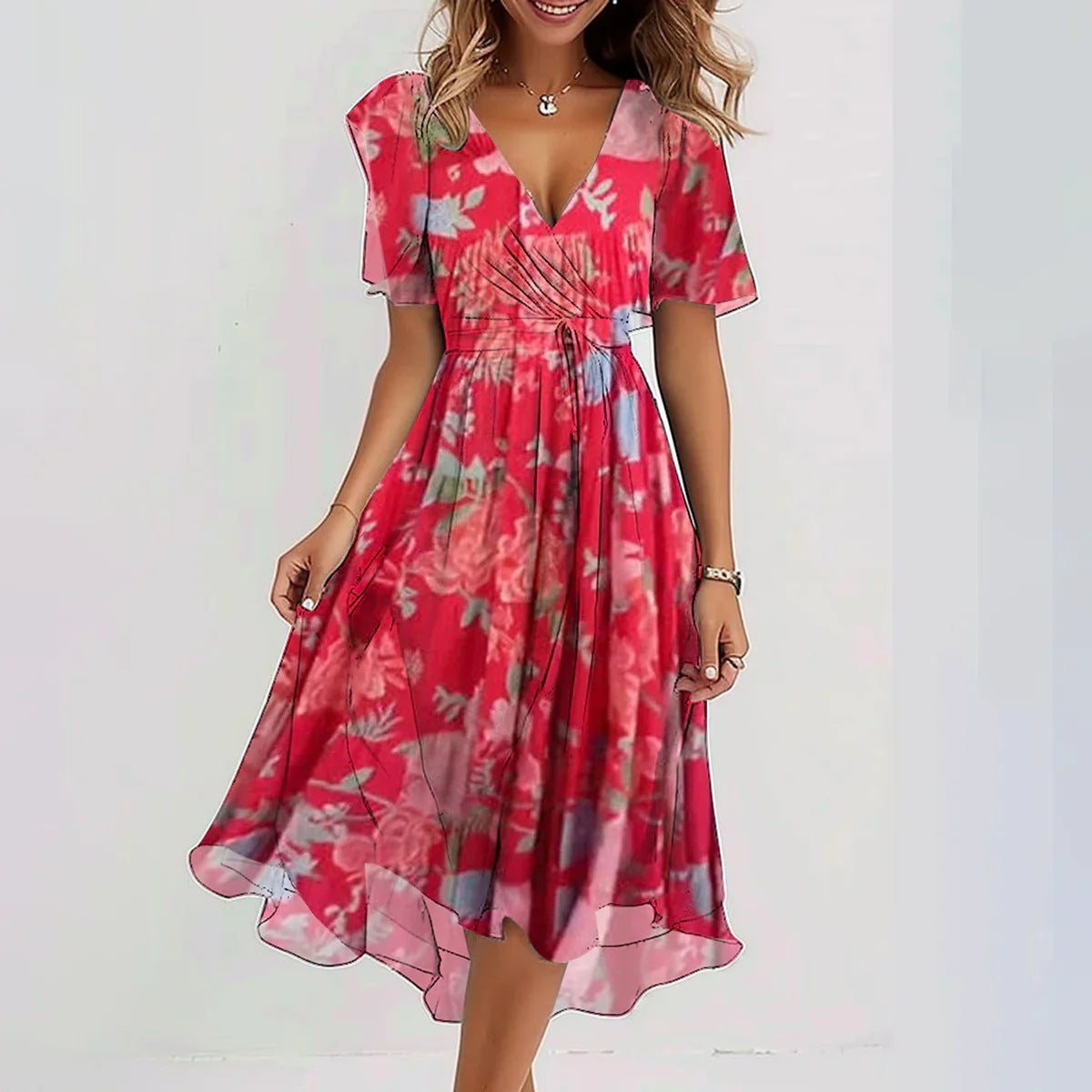 Dames Bloemenprint Wikkel Midi Jurk