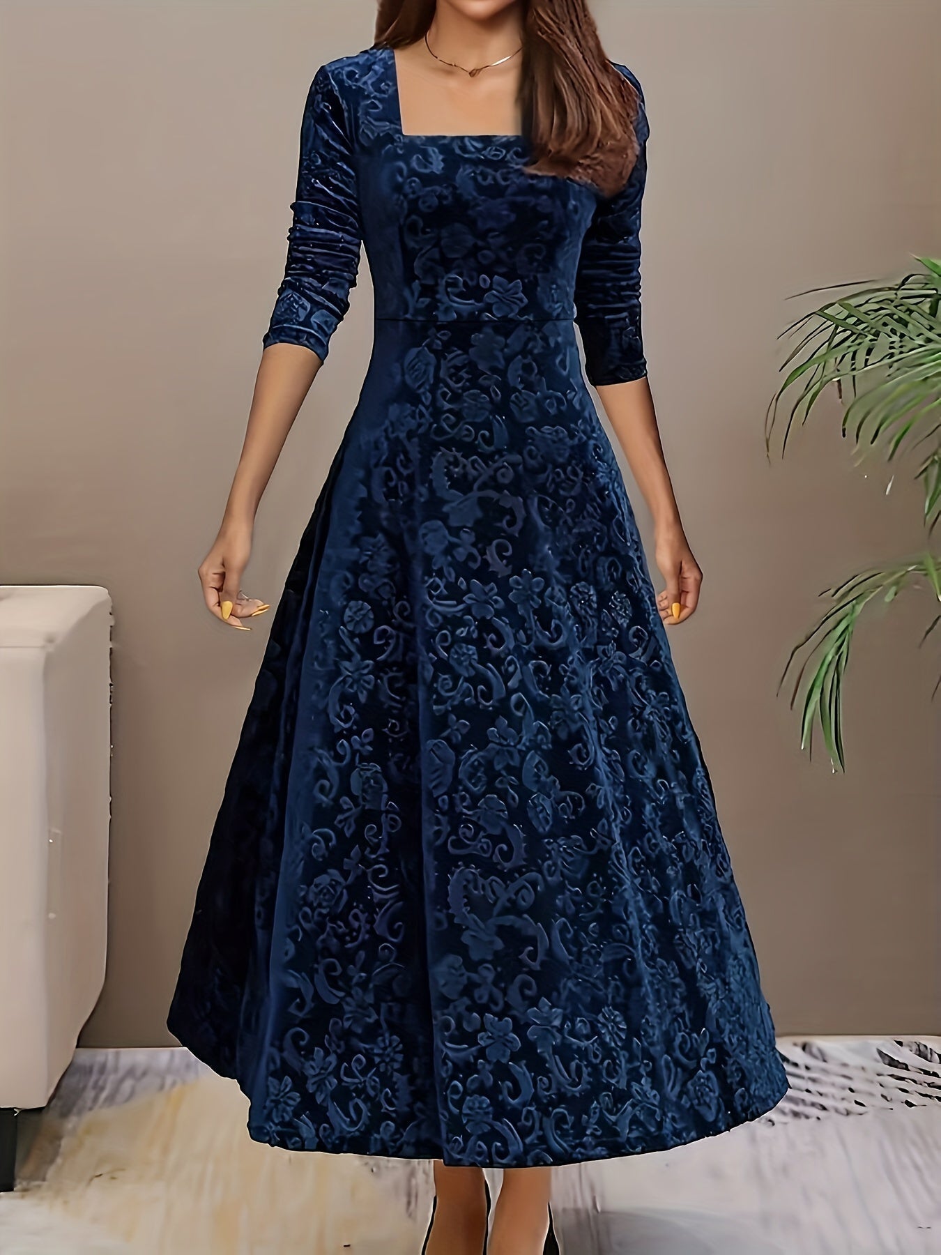 Dames Fluwelen Maxi Jurk Elegant