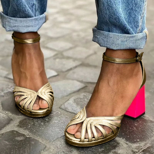 Dames Open Teen Blokhak Sandalen met Enkelriem