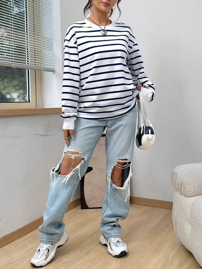 Carla Sweatshirt | Dames Herfst Gestreept Sweatshirt met Lange Mouwen