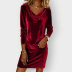 Dames Fluwelen Mini Jurk met Gedrapeerde Hals