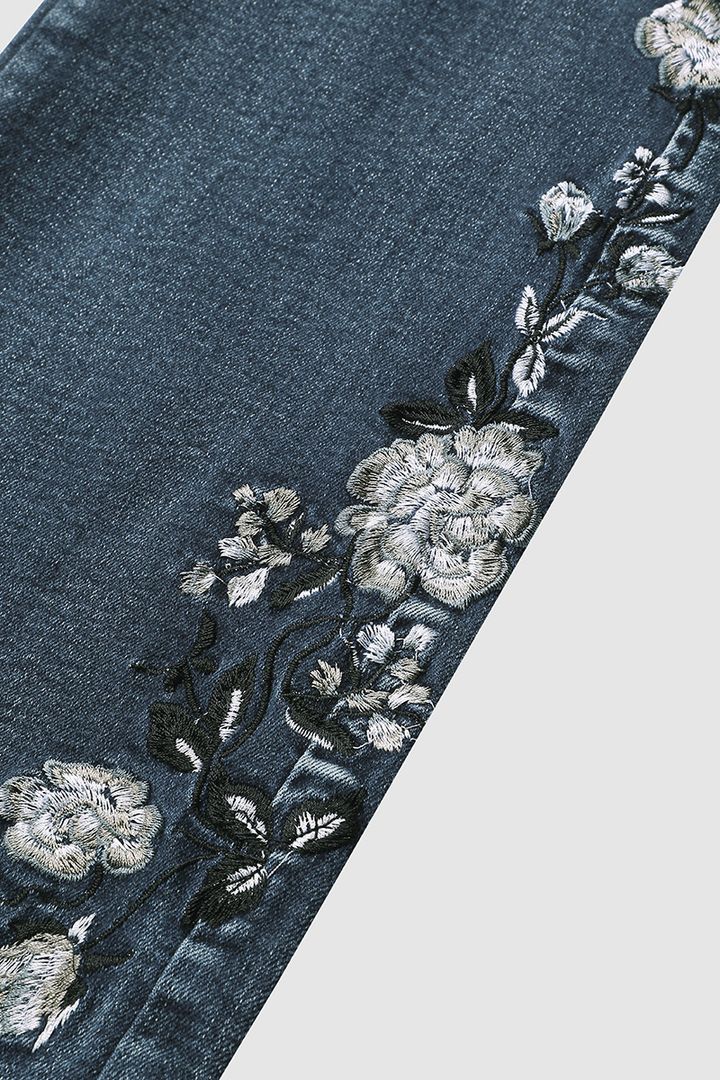 Belka Jeans | Midden taille Flamingo Geborduurde Jeans