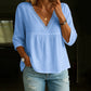 Vena Blouse | Dames 3/4 Mouw V-hals Blouse met Kantafwerking en Losse Pasvorm