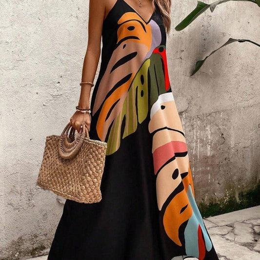 Dames Abstracte Maxi Jurk Mouwloos V Hals