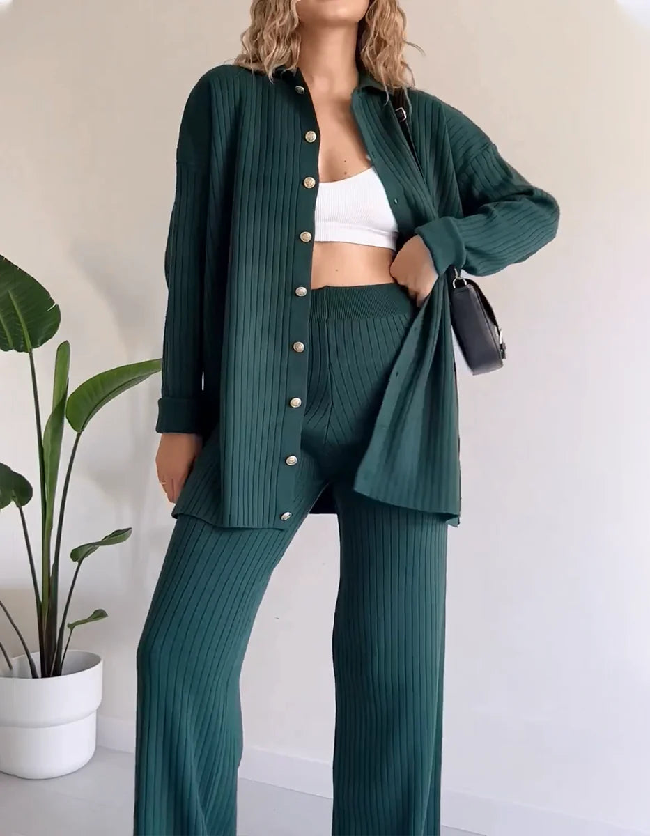 Naia Set | Lange Mouw Knoop Down Overhemd en Broek Set