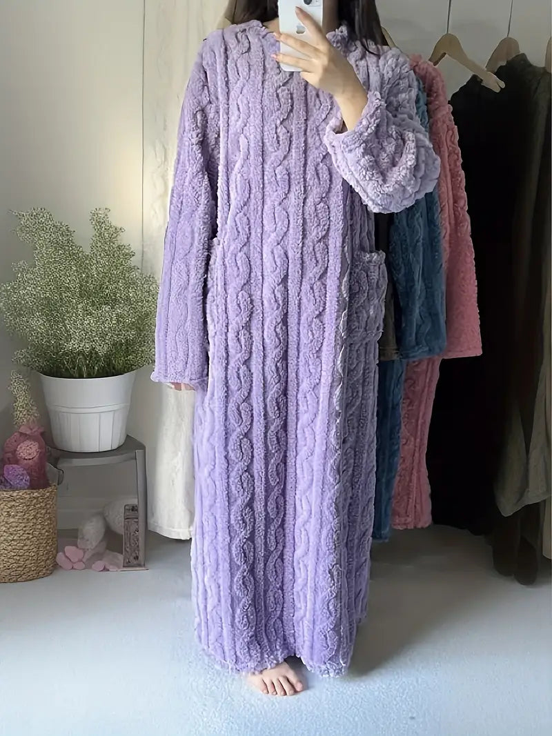 Gien Badjas | Lange Mouw Kabel Brei Badjas voor Vrouwen