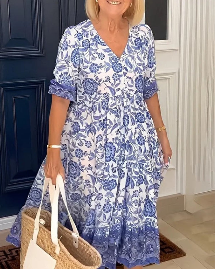 Women's Maxi Dress Floral Print V Neck