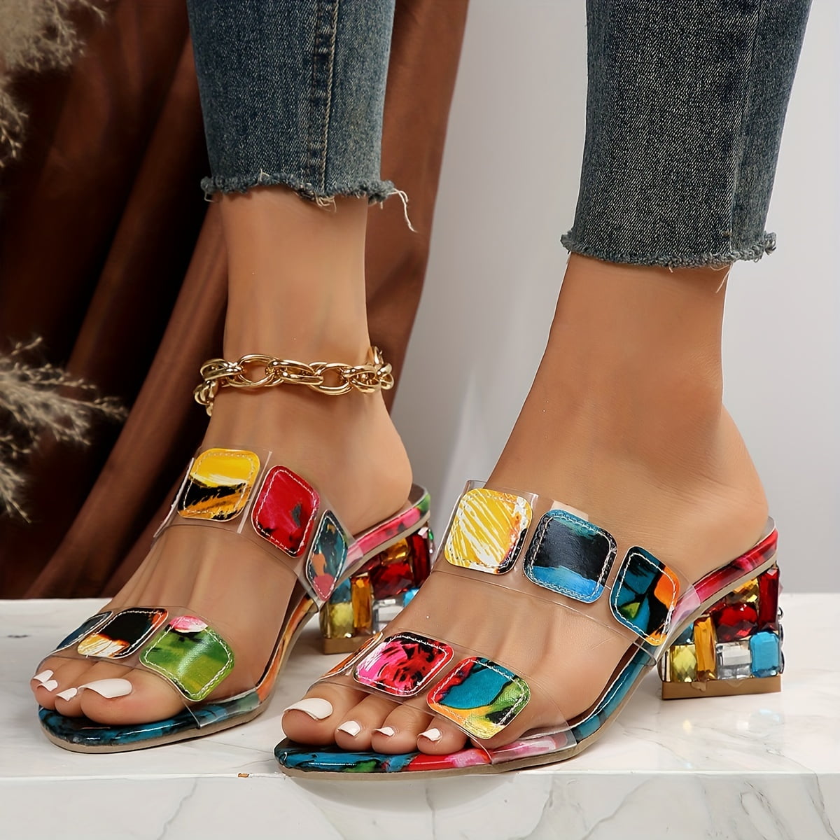 Sandals for Women | Open Toe Decorative Block Heel