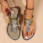 Dames Platte Sandalen met Strass T Bandje