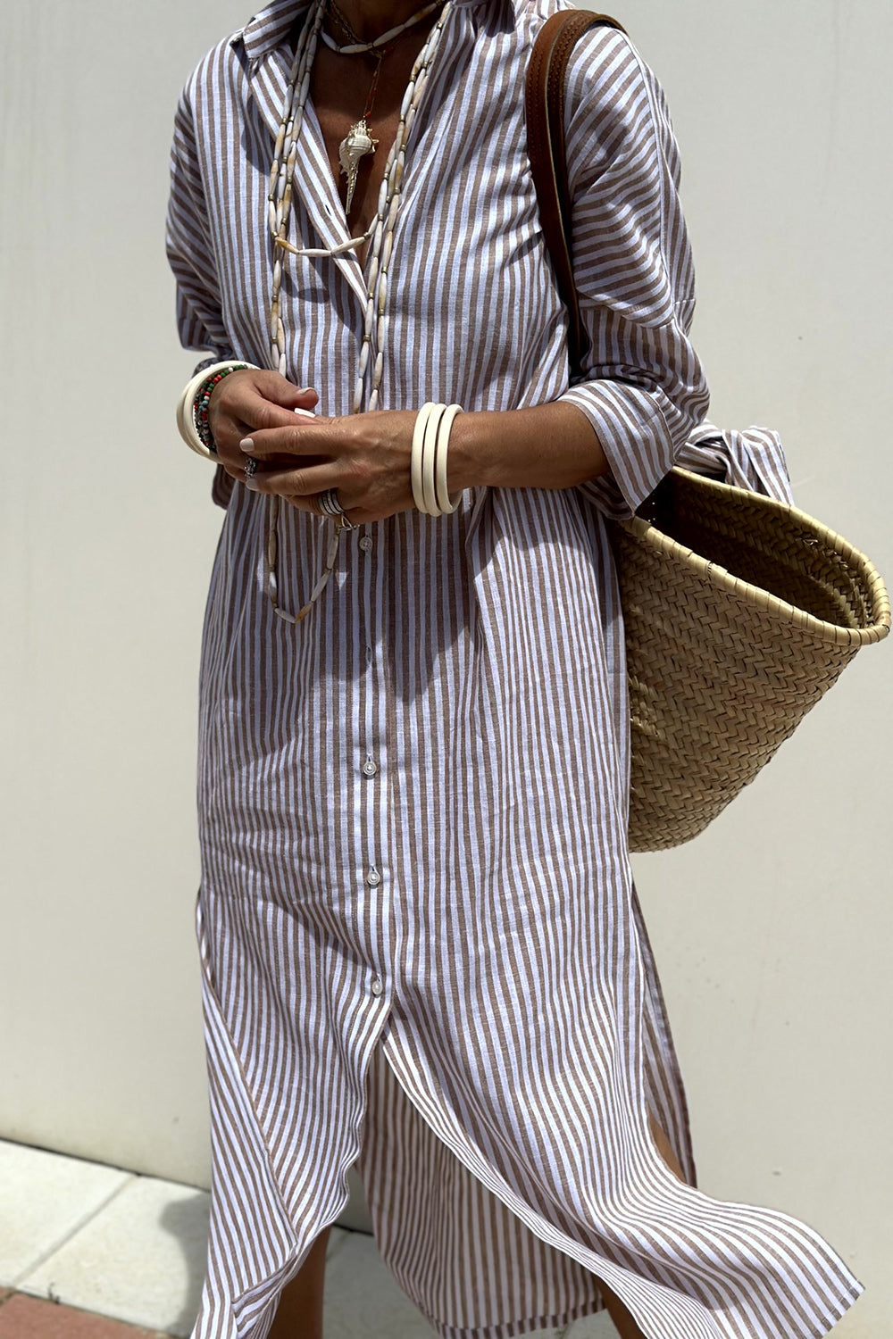 Dames Gestreepte Shirt Maxi Jurk