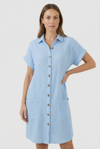 Dames Katoenmix Shirt Mini Jurk Korte Mouwen