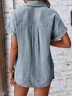 Dames Getextureerde Zomer Blouse Met Knopen