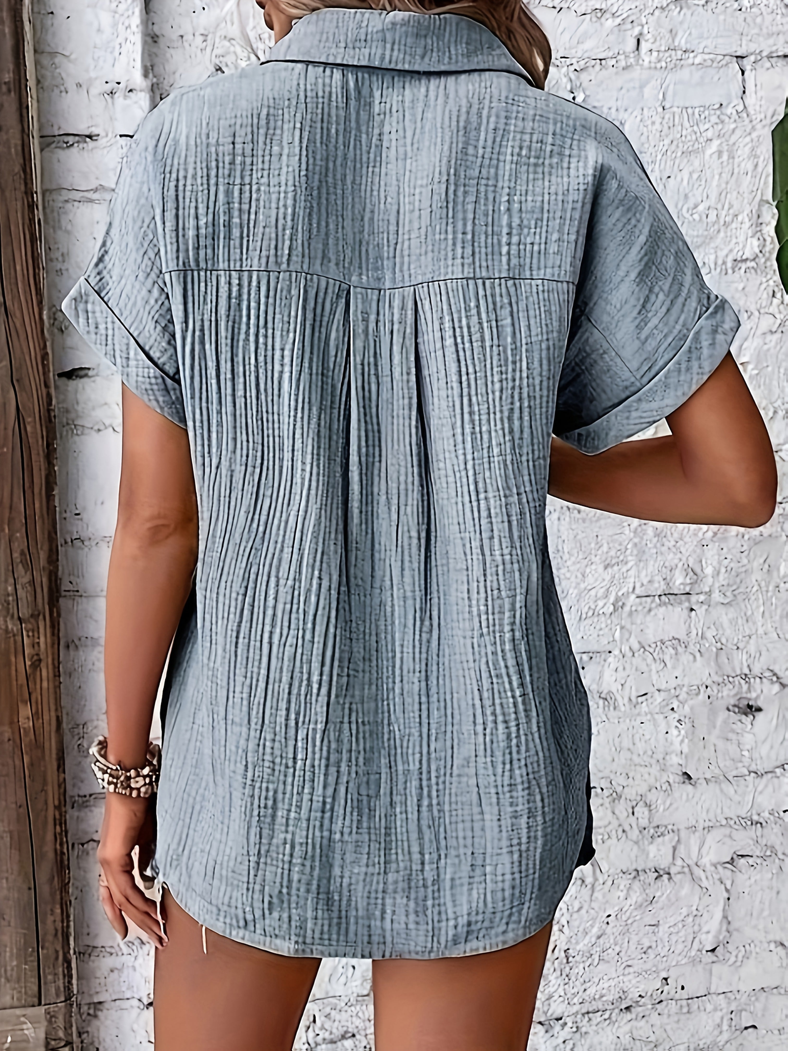 Dames Getextureerde Zomer Blouse Met Knopen