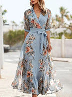 Dames Midi Jurk met Korte Pofmouwen