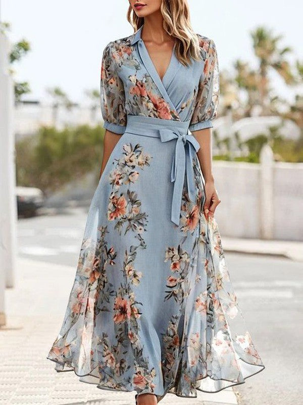 Dames Midi Jurk met Korte Pofmouwen