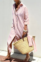 Dames Gestreepte Shirt Maxi Jurk