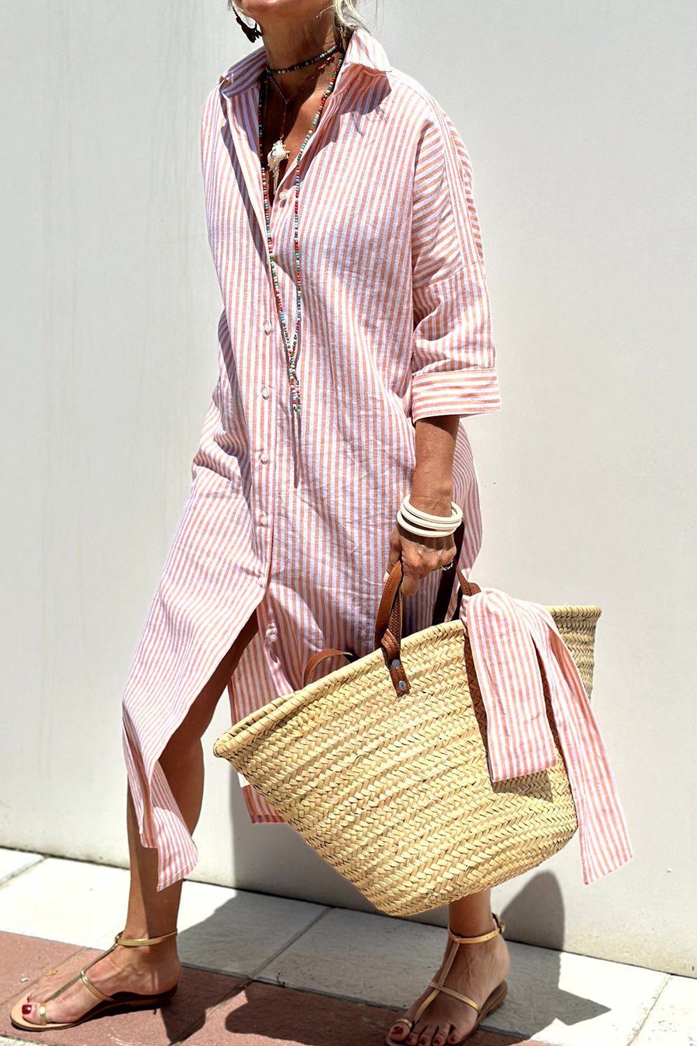 Dames Gestreepte Shirt Maxi Jurk