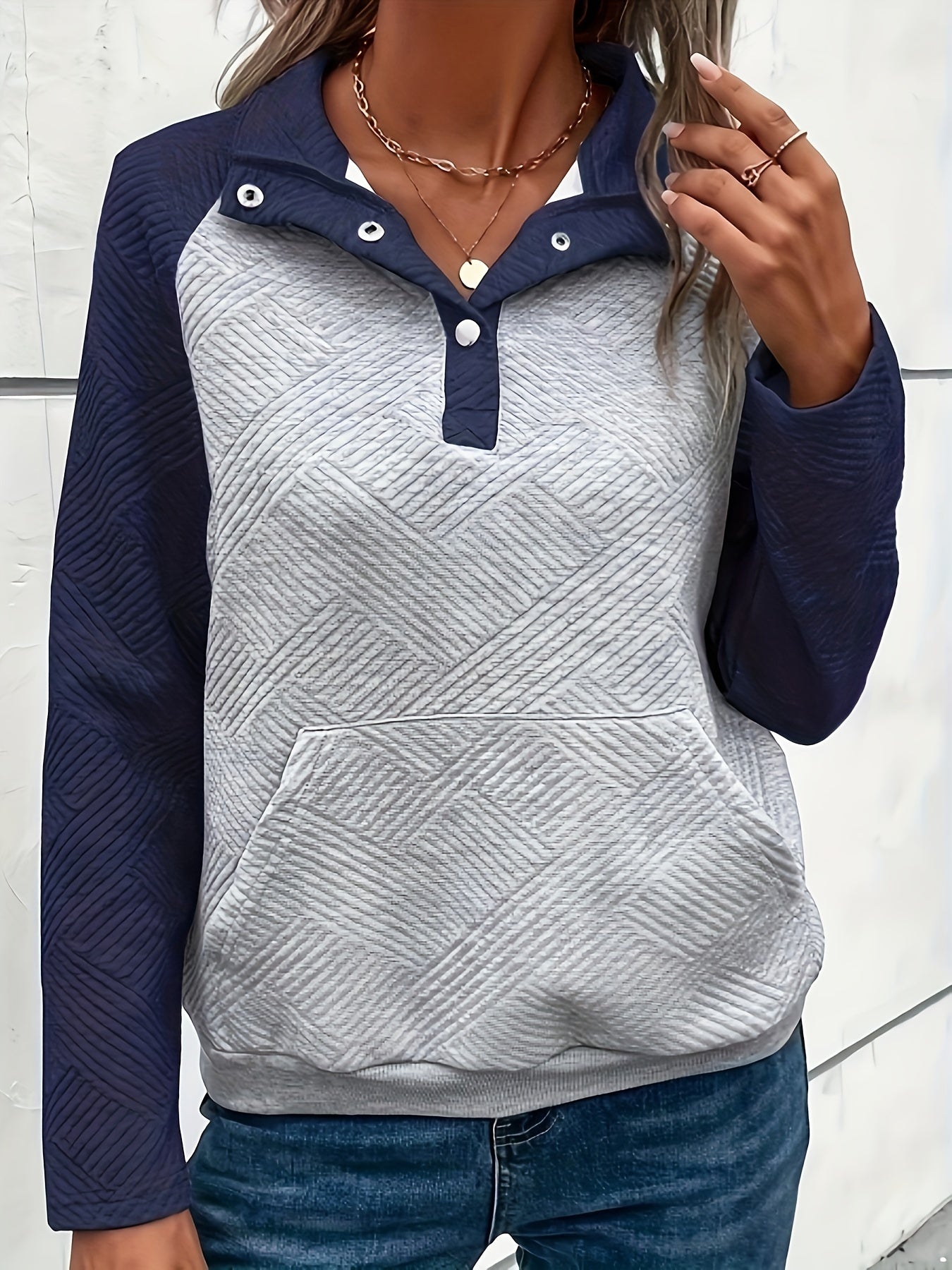 Daphne Sweatshirt | Dames Herfst Twee-Tone Sweatshirt met Knopen
