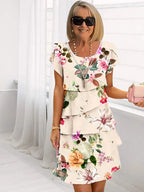 Dames Mini Jurk met Ruches en Bloemenprint