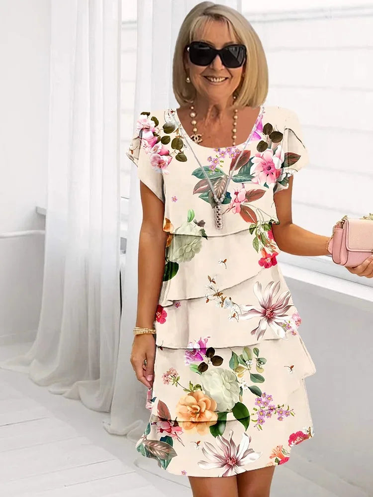Dames Mini Jurk met Ruches en Bloemenprint