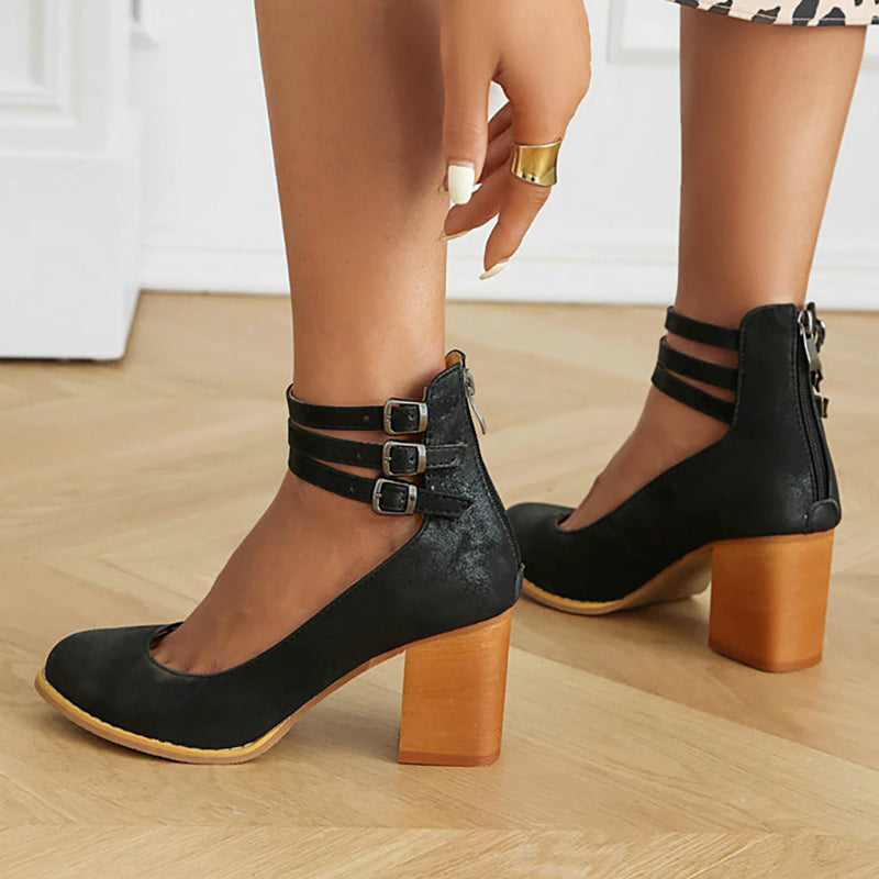 Dames Sandalen met Enkelband en Dikke Hak