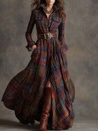 Dames Klassieke Shirt Maxi Jurk met Knopen