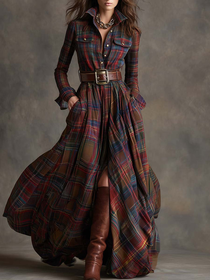 Dames Klassieke Shirt Maxi Jurk met Knopen