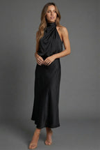 Dames Halter Midi Jurk Satijnen Stijl