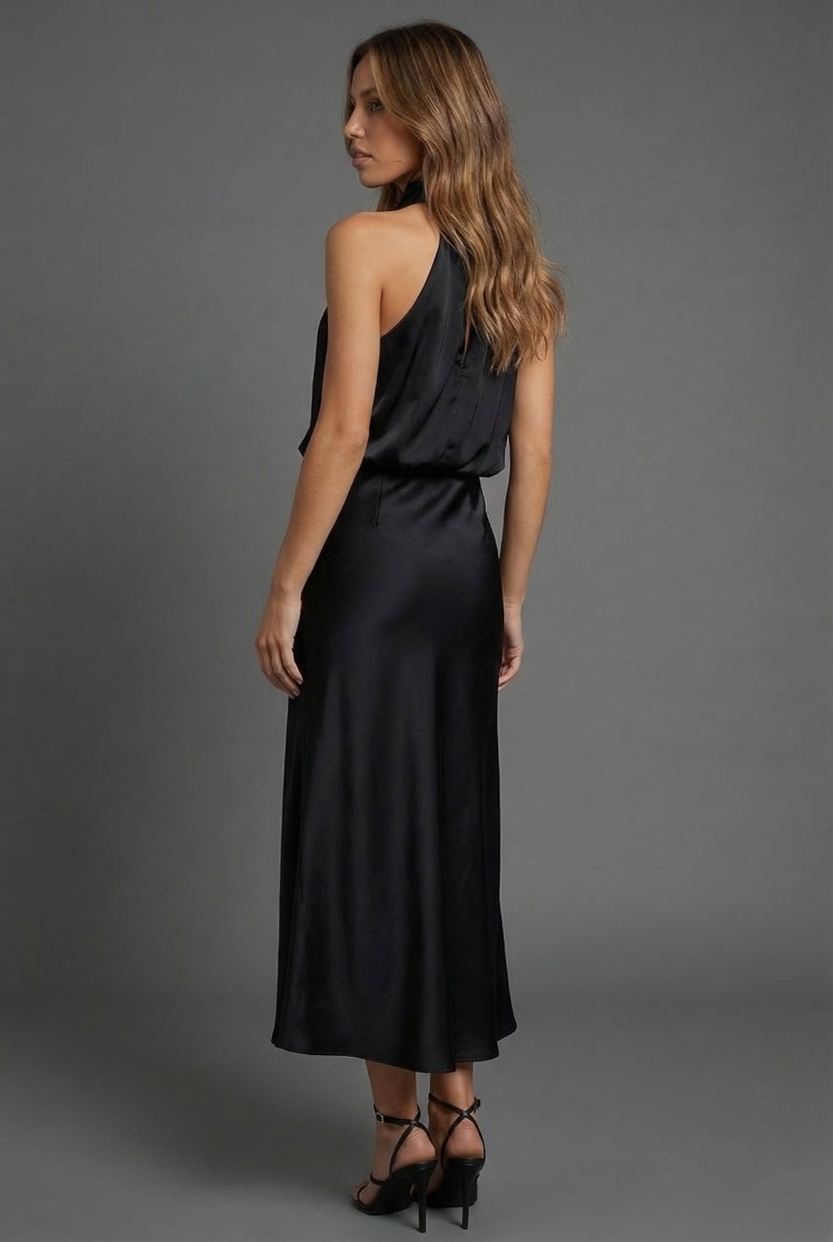Dames Halter Midi Jurk Satijnen Stijl