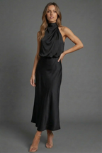 Dames Halter Midi Jurk Satijnen Stijl